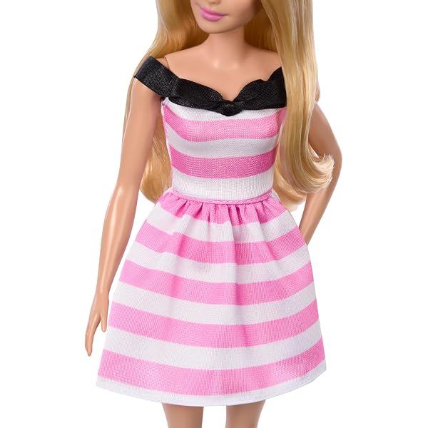 Barbie-Doll-and-Accessories-65th-Anniversary-Commemorative-Doll-with-Blonde-Hair-Pink-and-White-Striped-Dress-with-Mat-B0CMGBY44Y-3