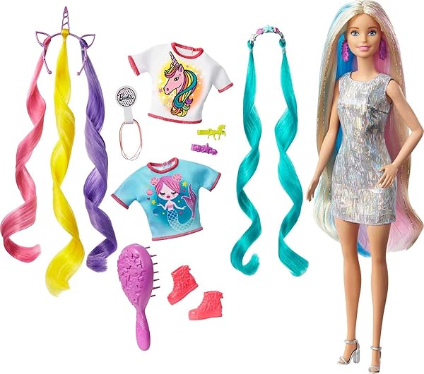 Barbie-Fantasy-Hair-Doll-Accessories-Long-Colorful-Blonde-Hair-with-Mermaid-and-Unicorn-Inspired-Clothes-B07ZPQ2KN9