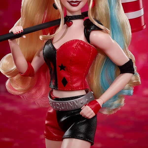 Barbie-Signature-Harley-Quinn-Collector-Doll-with-Posable-Body-Iconic-Outfit-and-Mallet-Accessory-DC-Batman-85th-Anni-B0CMJSXWZS-4