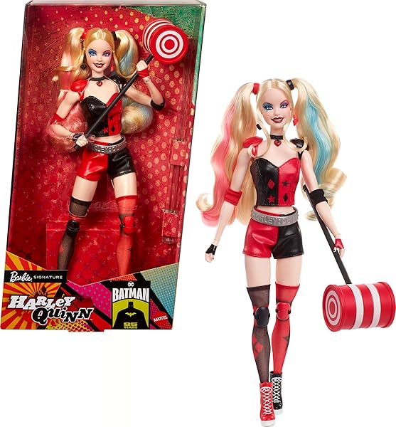 Barbie-Signature-Harley-Quinn-Collector-Doll-with-Posable-Body-Iconic-Outfit-and-Mallet-Accessory-DC-Batman-85th-Anni-B0CMJSXWZS