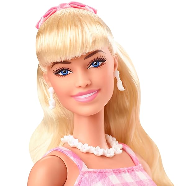 Barbie-The-Movie-Doll-Margot-Robbie-as-Barbie-Collectible-Doll-Wearing-Pink-and-White-Gingham-Dress-with-Daisy-Chain-N-B0BHFG4756-3