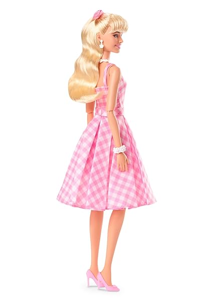 Barbie-The-Movie-Doll-Margot-Robbie-as-Barbie-Collectible-Doll-Wearing-Pink-and-White-Gingham-Dress-with-Daisy-Chain-N-B0BHFG4756-6