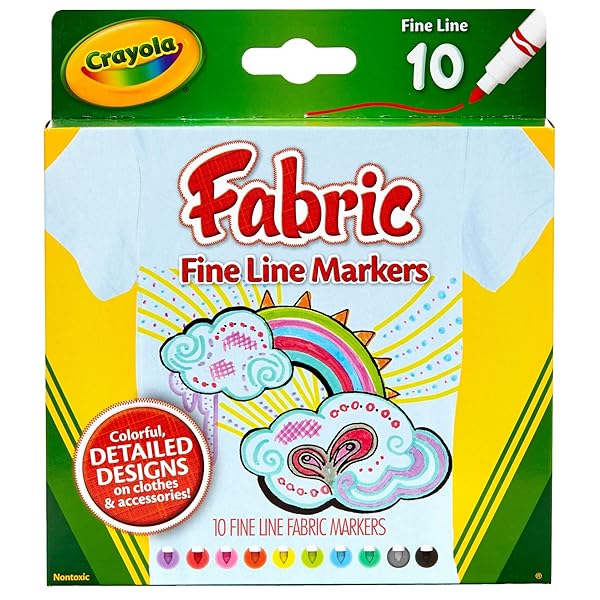 CRAYOLA-10ct-Fabric-Markers-Fine-Line-Tip-Works-on-Clothes-or-Tote-Bags-Create-Colourful-Detailed-Designs-on-Clothe-B00DQU9QYC
