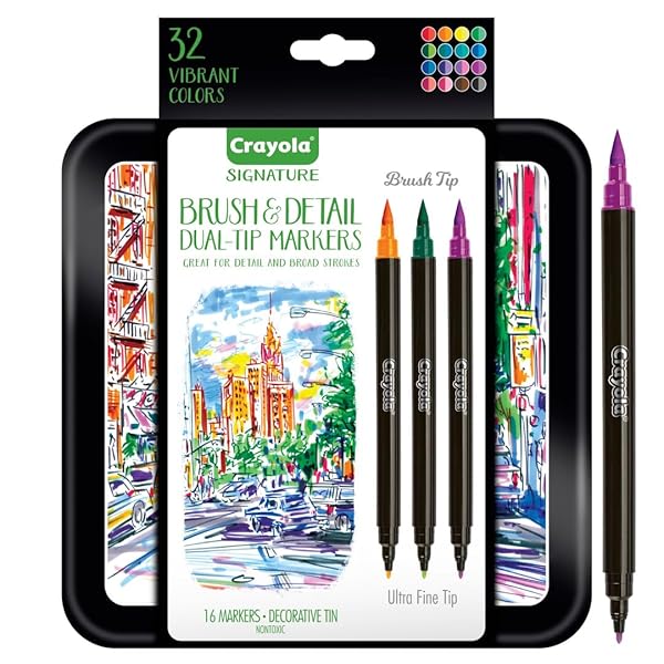 CRAYOLA-58-6501-Signature-Brush-Detail-Dual-Tip-Markers16pk-32-Colours-Brush-Tip-Pen-Tip-Calligraphy-Set-Letteri-B0722YLZTY-2