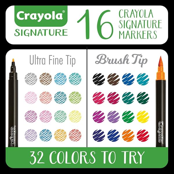 CRAYOLA-58-6501-Signature-Brush-Detail-Dual-Tip-Markers16pk-32-Colours-Brush-Tip-Pen-Tip-Calligraphy-Set-Letteri-B0722YLZTY-3