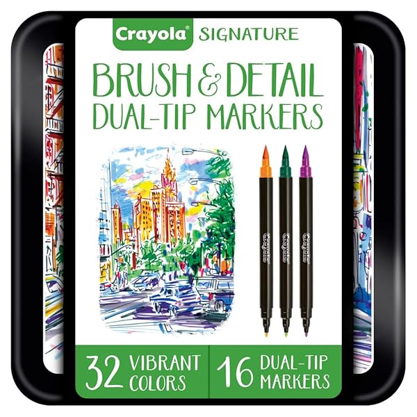 CRAYOLA-58-6501-Signature-Brush-Detail-Dual-Tip-Markers16pk-32-Colours-Brush-Tip-Pen-Tip-Calligraphy-Set-Letteri-B0722YLZTY