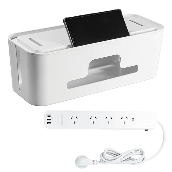 Cable-Management-Box-with-4-Outlet-Surge-Powerboard-USB-CUSB-A-Ports-Device-Holder-White-for-Office-and-Room-use-B0F8PWL7M6