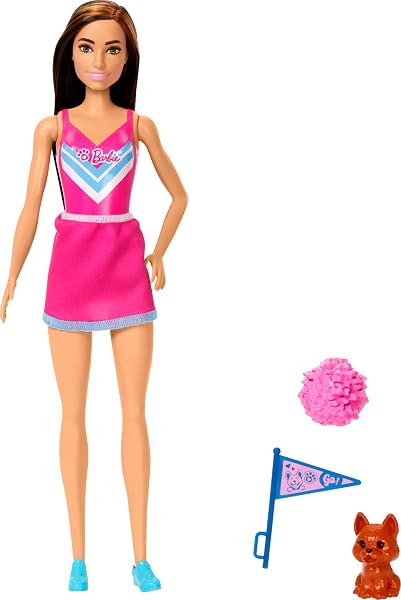 Cheerleader-Barbie-in-Uniform-With-Pom-Pom-Flag-and-Puppy-Mascot-B0CPHDKQBW-4