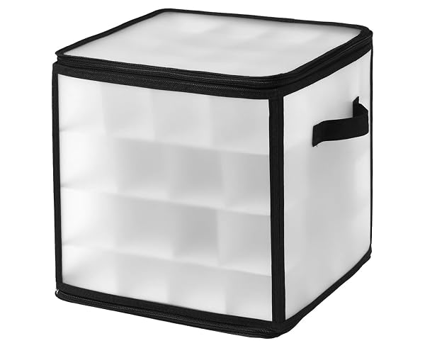 Christmas-Bauble-Ornament-Storage-Box-Transparent-with-Black-Trim-64-Compartments-Zippered-Top-24x26x26cm-Stackable-B0FXTCGWBJ-2