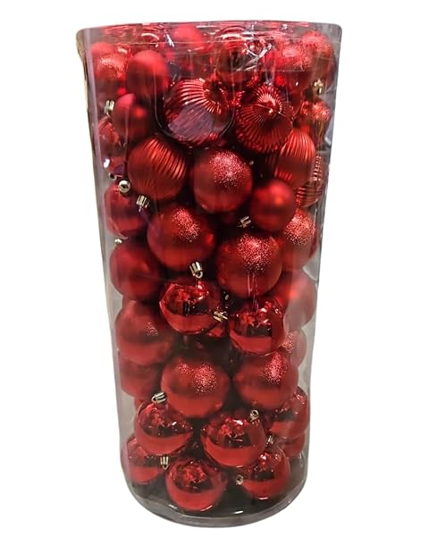 Christmas-Essentials-Red-Shatterproof-Ball-Ornaments-Set-100-Pieces-Mixed-Finish-Collection-with-Storage-Tube-40-80mm-B0G1GSKNB5-2