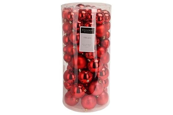 Christmas-Essentials-Red-Shatterproof-Ball-Ornaments-Set-100-Pieces-Mixed-Finish-Collection-with-Storage-Tube-40-80mm-B0G1GSKNB5