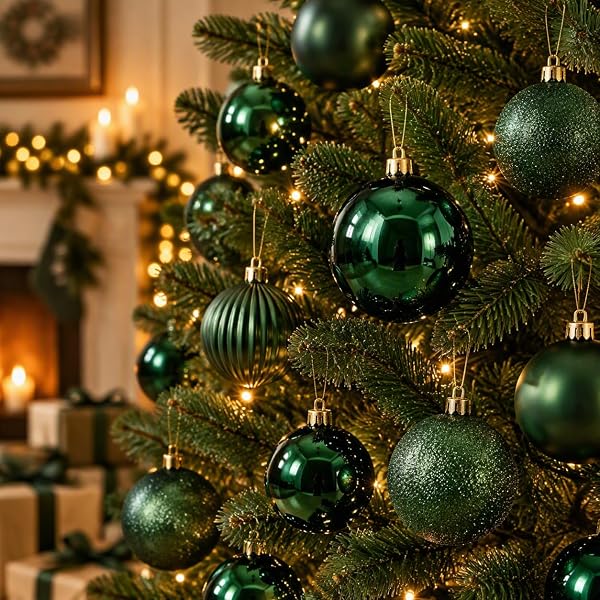 Christmas Ornament Balls, 100-Piece Mixed Green Collection,Shiny Matte Embossed Baubles, 40-80mm Assorted Sizes in PET Storage Tube - Image 2