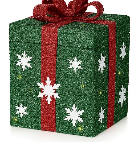 Christmas-Santa-Light-Up-Musical-Gift-Box-Open-Close-with-Button-Sensor-Green-with-Red-Bow-LED-Lights-Snowflake-Desi-B0FTVYVNRG-2