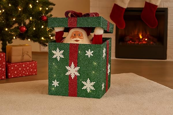 Christmas-Santa-Light-Up-Musical-Gift-Box-Open-Close-with-Button-Sensor-Green-with-Red-Bow-LED-Lights-Snowflake-Desi-B0FTVYVNRG-3