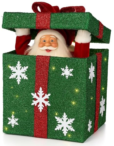 Christmas-Santa-Light-Up-Musical-Gift-Box-Open-Close-with-Button-Sensor-Green-with-Red-Bow-LED-Lights-Snowflake-Desi-B0FTVYVNRG