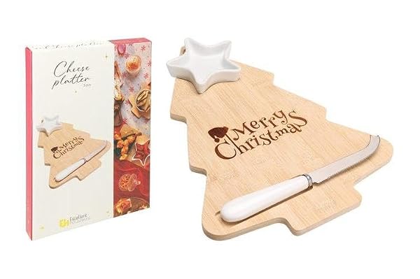Christmas-Tree-Shaped-Bamboo-Cheese-Board-Set-32x24x3cm-with-Ceramic-Bowl-and-Stainless-Steel-Knife-B0G14J8LFR-2