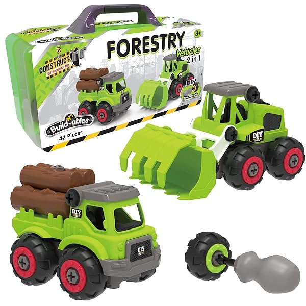 Construct-IT-2-in-1-Forestry-Vehicles-42-Pieces-Forestry-Vehicles-Construction-Set-STEM-Toys-for-3-Year-Old-Log-C-B0C69XXRFX