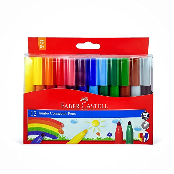 Faber-Castell-Thick-Jumbo-Connector-Pen-Colour-Markers-Assorted-Pack-of-12-66-2000-12-B0784CZM5Z