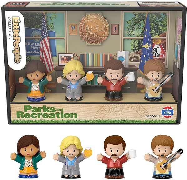 Fisher-Price-Little-People-Collector-Parks-and-Recreation-Special-Edition-Figure-Set-with-4-Characters-in-a-Gift-Package-B0B627TKR7