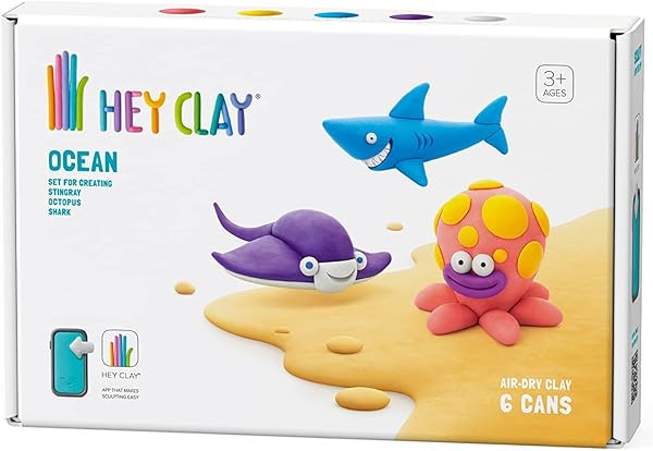 HEY-CLAY-Ocean-Air-Dry-Clay-Set-6-Cans-Modelling-Kit-Interactive-App-Instructions-Creative-Set-for-Kids-Ages-4-8-B0C8C7TNH5