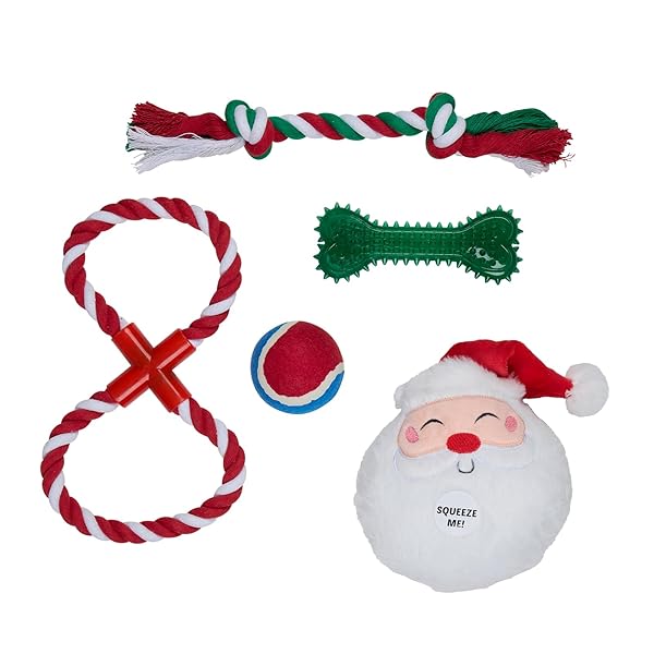 Happy-Tails-Christmas-Gift-Dog-Toy-Set-5-Pieces-Plush-Santa-Rope-Toys-TPR-Bone-Tennis-Ball-Xmas-Party-Dress-up-Cute-B0DLVLDB1F-2