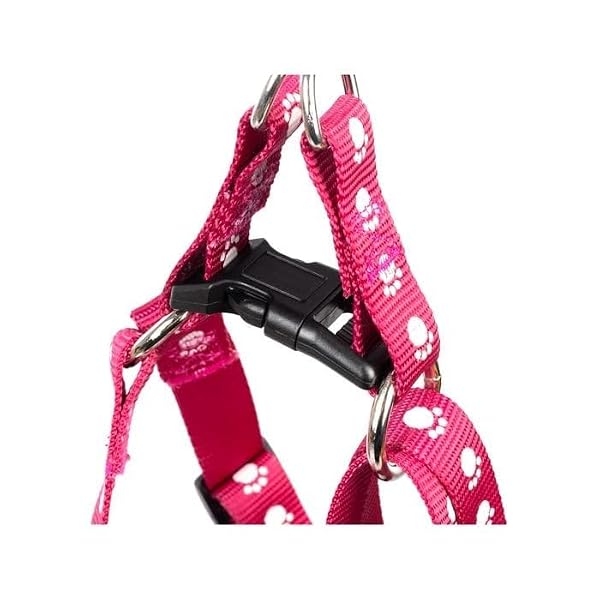 Happy-Tails-Small-Paw-Print-Dog-Harness-Pink-Adjustable-25-40cm-Woven-Polyester-with-Steel-Ring-B0GQBG6BR4-2
