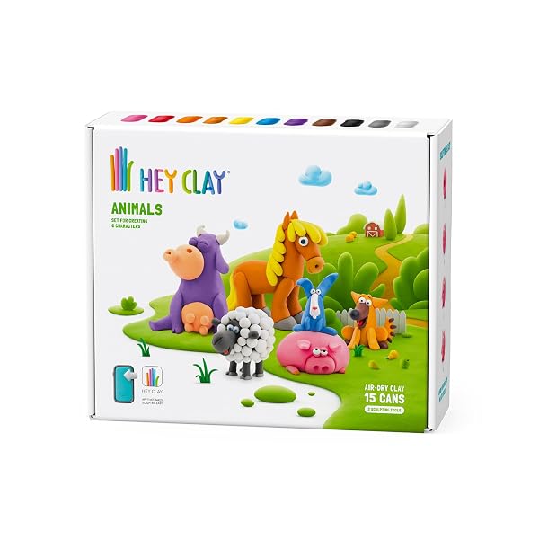Hey-Clay-Animals-Set-Colourful-Modelling-Kids-Air-Dry-Clay-Set-15-Cans-and-Modelling-Tools-with-Fun-Interactive-Inst-B09W9QY7NN