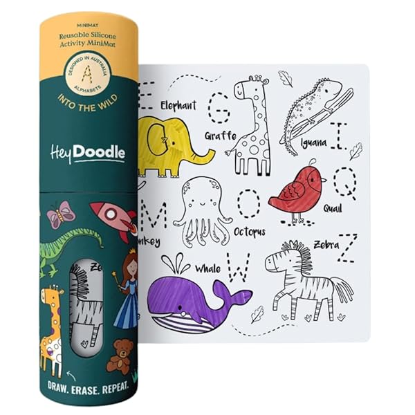 Hey-Doodle-Into-The-Wild-Animal-ABC-Mini-Silicone-Colouring-Drawing-Mat-Reusable-with-3-non-toxic-washable-Markers-20-B0DW4K2YH9