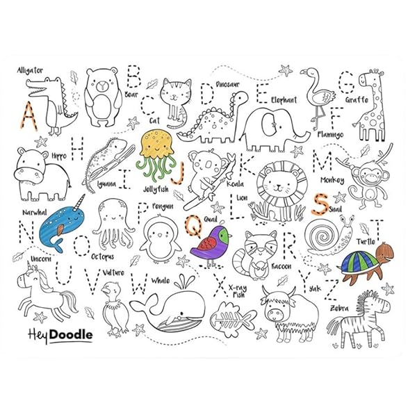 Hey-Doodle-Into-The-Wild-Reusable-Silicone-Coloring-Mat-A3-Size-9-Markers-with-Pouch-Educational-Animal-Alphabet-Age-B0DW49T9DR-2