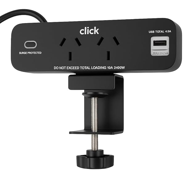 Home-Office-Desktop-Mounted-Clamp-Powerboard-2-Outlets-USB-A-and-USB-C-Charging-Surge-Protection-1m-Cable-2400W-3A-B0F8PPNK5X