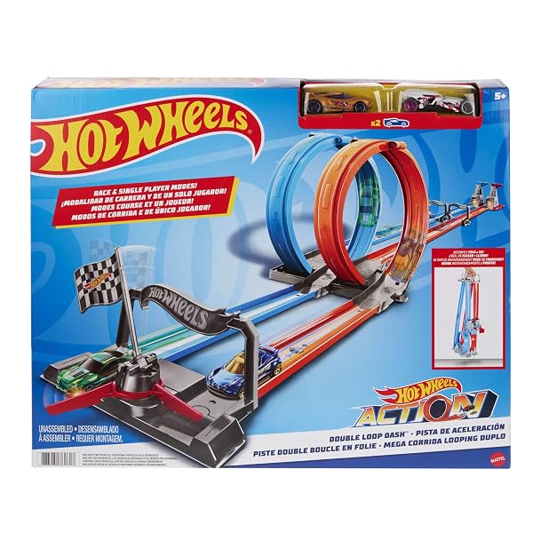 Hot-Wheels-Double-Loop-Dash-Straight-Track-Large-Loops-and-2-164-Scale-Toy-Cars-Ages-5-to-10-B07PPDG8L3