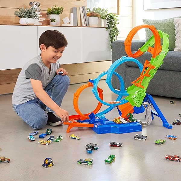 Hot-Wheels-Toy-Car-Track-Set-with-4-Loops-3-Way-Crash-Zone-and-Motorized-Booster-Folds-for-Storage-with-164-Scale-To-B0CMJTTCR9-2