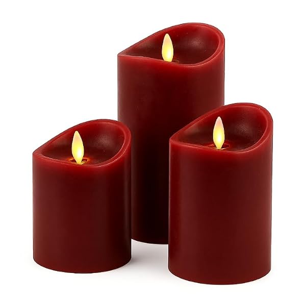LED-Flameless-Candles-Dark-Red-Wax-AA-Battery-Operated-Set-of-3-Timer-Function-Flickering-Light-70x70x100mm125mm-B0FT6Q6JQQ