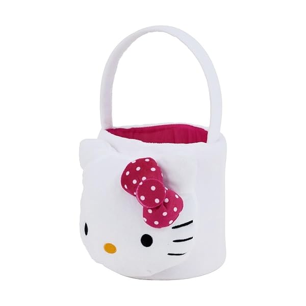 Licensed-Hello-Kitty-Easter-Basket-for-Egg-Hunt-White-and-Pink-1778-cm-Height-Plush-Character-Design-with-Handle-per-B0F1DF5C4T-2