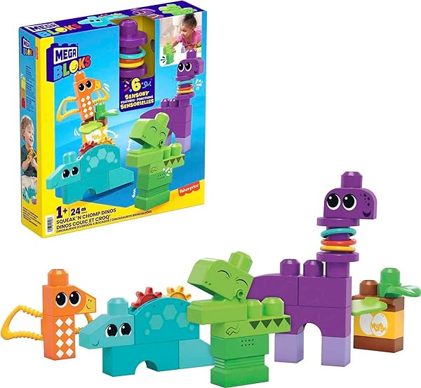 MEGA-BLOKS-Fisher-Price-Sensory-Building-Toy-Squeak-n-Chomp-Dinos-with-24-Pieces-T-Rex-Toddler-Blocks-Age-1-Years-B0B625P6L8
