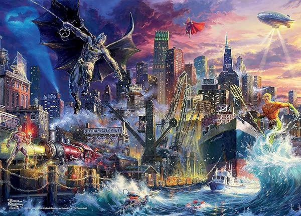 MJM-Australia-Harlington-Thomas-Kinkade-DC-Comics-Justice-League-Showdown-at-Gotham-City-Pier-Jigsaw-Puzzles-1000-Piece-B0CKX6PKRG-2