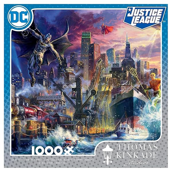 MJM-Australia-Harlington-Thomas-Kinkade-DC-Comics-Justice-League-Showdown-at-Gotham-City-Pier-Jigsaw-Puzzles-1000-Piece-B0CKX6PKRG