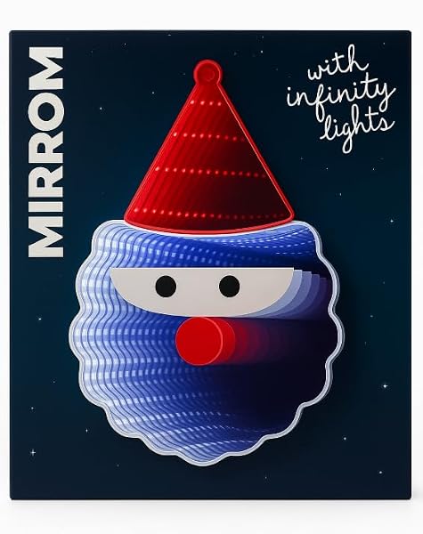 Mirror-LED-Infinity-Santa-Claus-Wall-Light-3-x-AA-Battery-Operated-with-Timer-White-and-Red-PVC-Construction-20x147-B0G49FM1ZB