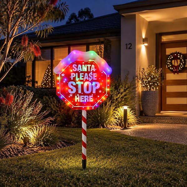Santa Please Stop Here LED Christmas Stake Sign Garden Light 105cm - Image 4
