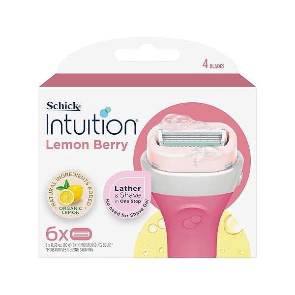 Schick-Intuition-Womens-Razor-Refills-6-Refills-Lemon-Berry-4-Blade-Razor-Skin-Moisturising-Soap-Lather-and-Shav-B0BSX3RMT1