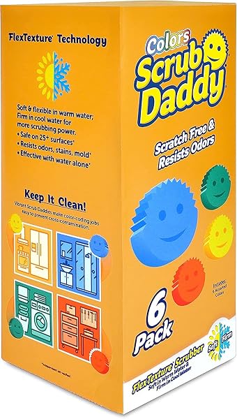 Scrub-Daddy-Colors-6-Pack-Vibrant-Colour-Scrub-Daddy-Soft-in-Warm-Water-Firm-in-Cold-Water-for-Tough-Cleaning-Col-B099B2NY4P