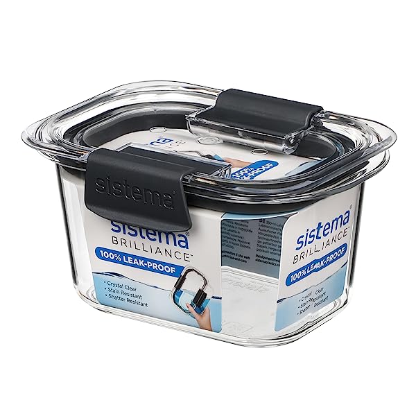 Sistema-55105-Brilliance-TRITAN-Food-Storage-Container-380-ml-Clear-With-Grey-Clips-and-Seal-B07DF12N45