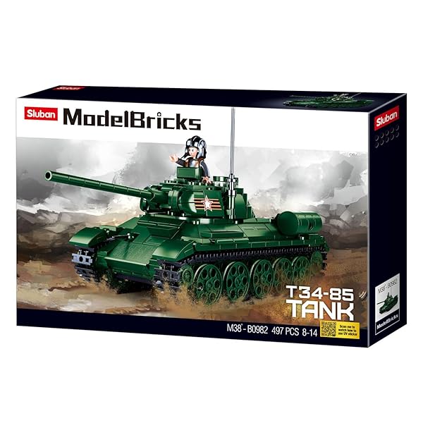 Soviet-T34-85-Tank-497-Pieces-Sluban-Interlocking-Blocks-Play-Set-SL95852-B0B14TZFZK