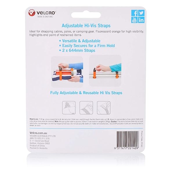 VELCRO-Brand-Hi-Vis-Straps-Fully-Adjustable-and-Reusable-25mm-x-644mm-Fluro-Orange-Pack-of-2-B07821GDQL-3