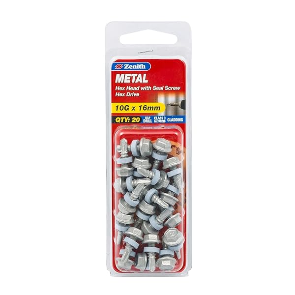 Zenith-Class-3-Hex-Washer-Head-with-Seal-Hex-Drive-Metal-Screw-1016-x-16-Pack-of-20-B0BV217T35