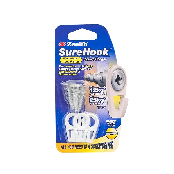 Zenith-Surehook-Stud-Picture-Hanger-Hook-12-kg-Capacity-Pack-of-3-B0BV1VRRHC